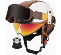 Vintage German Motorcycle Half Helmet, ECE/DOT Approved Adult Men Women Retro Open Face Helmet, with Adjustable Quick Release Buckle, for Bicycle Cruiser Scooter 1,XXL
