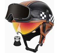 Vintage German Motorcycle Half Helmet, ECE/DOT Approved Adult Men Women Retro Open Face Helmet, with Adjustable Quick Release Buckle, for Bicycle Cruiser Scooter 2,XL