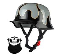 Vintage German Motorcycle Half Helmet, ECE/DOT Approved Adult Men Women Retro Open Face Helmet, with Adjustable Quick Release Buckle, for Bicycle Cruiser Scooter, M~XXL