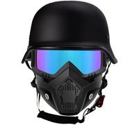 Vintage German Motorcycle Half Helmet, ECE/DOT Approved Adult Men Women Retro Open Face Helmet, with Mask Adjustable Quick Release Buckle, for Bicycle Cruiser Scooter, M~XXL 1,L