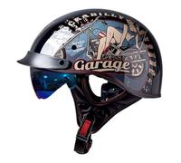 Vintage German Motorcycle Half Helmet ECEDOT Approved Retro Motorbike Open Face Helmets with Visor with Adjustable Quick Release Buckle for Adults Unisex All Season Style H,M:57-58CM