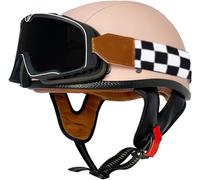 Vintage German Motorcycle Half Helmet, Retro Open Face Helmets DOT/ECE Approved, Adult Men Women Cap with Adjustable Quick Release Buckle, for Bicycle Cruiser Scooter 3,L