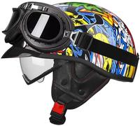 Vintage German Motorcycle Half Helmet, Retro Open Face Helmets DOT/ECE Approved, Adult Men Women Cap with Adjustable Quick Release Buckle, for Bicycle Cruiser Scooter, 55~64Cm 4,XL