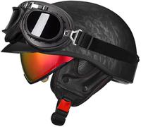 Vintage German Motorcycle Half Helmet, Retro Open Face Helmets DOT/ECE Approved, Adult Men Women Cap with Adjustable Quick Release Buckle, for Bicycle Cruiser Scooter, 55~64Cm 3,M