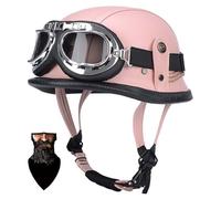 Vintage German Motorcycle Helmet, DOT/ECE Certified, Retro Open Face Jet Style Helmet with Goggles Quick Release Buckle, for Riders Mopeds, Unisex D,3XL63-65CM