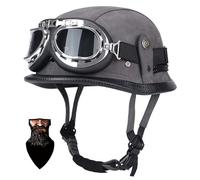 Vintage German Motorcycle Helmet, DOT/ECE Certified, Retro Open Face Jet Style Helmet with Goggles Quick Release Buckle, for Riders Mopeds, Unisex A,L57-60CM