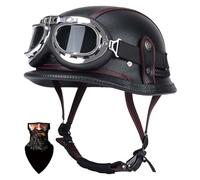 Vintage German Motorcycle Helmet, DOT/ECE Certified, Retro Open Face Jet Style Helmet with Goggles Quick Release Buckle, for Riders Mopeds, Unisex G,2XL61-62CM