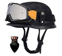 Vintage German Motorcycle Helmet, Old Style Semi-open Motorcycle Helmet, ECE Certified Old Style Jet Helmet with Visor, Breathable Lining for Moped Riders, Unisex C,3XL63-65CM