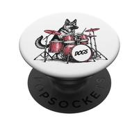 Vintage German Shepard Dog Playing Drums PopSockets Adhesive PopGrip