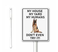 Vintage German Shepherd - My House My Yard My Humans Dont Even Try It Yard Sign With Stake, 12x15cm, Rust Free Heavy Aluminum, Weatherproof and Fade Resistant