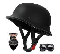 Vintage German-Style Motorbike Half Helmet ECE Certified - Ultra-Light ABS Shell with EPS Protection, Breathable Removable Padding Quick-Release Buckle for Cruiser/Scooter Riders