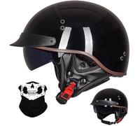 Vintage German Style Motorcycle Half Helmet, Adult Men Women Open Face Helmet with Sun Visor, ECE/DOT Approved Harley Motocross Helmets, for Chopper Motorbike Scooter(K7,XL/61-62cm)
