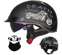 Vintage German Style Motorcycle Half Helmet, Adult Men Women Open Face Helmet with Sun Visor, ECE/DOT Approved Harley Motocross Helmets, for Chopper Motorbike Scooter(K11,XL/61-62cm)