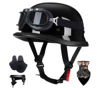Vintage German-Style Motorcycle Half Helmet ECE 22.06 Approved - ABS Shell with EPS Buffer Breathable Lining, Ultra-Light Open Face Motorbike Helmet w Removable Ear Pads