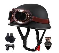 Vintage German-Style Motorcycle Half Helmet ECE 22.06 Approved - ABS Shell with EPS Buffer Breathable Lining, Ultra-Light Open Face Motorbike Helmet w Removable Ear Pads