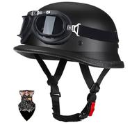 Vintage German-Style Motorcycle Half Helmet ECE 22.06 Approved - ABS Shell with EPS Buffer Breathable Lining, Ultra-Light Open Face Motorbike Helmet w Removable Ear Pads
