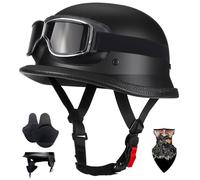 Vintage German-Style Motorcycle Half Helmet ECE 22.06 Approved - ABS Shell with EPS Buffer Breathable Lining, Ultra-Light Open Face Motorbike Helmet w Removable Ear Pads