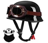 Vintage German-Style Motorcycle Half Helmet, ECE Approved Adult Men Women Open Face Half Shell Helmet, with Quick Release Buckle, for Bike Cruiser Chopper Moped Scooter(H6,XL/59-60CM)