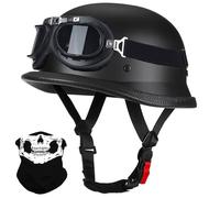 Vintage German-Style Motorcycle Half Helmet, ECE Approved Adult Men Women Open Face Half Shell Helmet, with Quick Release Buckle, for Bike Cruiser Chopper Moped Scooter(H3,XXL/61-62CM)
