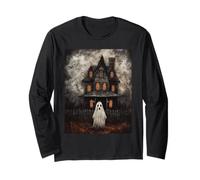 Vintage Ghost Haunted House Midnight Halloween Ghost Spooky Long Sleeve T-Shirt