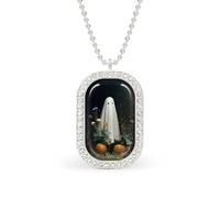 Vintage Ghost in The Garden Pumpkin Rectangle Pendant Necklace Silver Women Jewelry Alloy Keychain Tag Jewelry