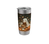 Vintage Ghost Reading Books Fall Leaves Theme Stainless Steel Insulated Tumbler