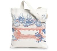 Vintage Ghosts Canvas Tote Bags, Lightweight Reusable Grocery Bags for Outdoor Travel Beach Picnic, Beige, 13x15 Inch