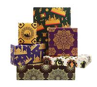 Vintage Gift Wrapping Paper,Ramadan Eid Mubarak Wrapping Paper Blue Castle Stars Moon Retro Flower 6 Folded Sheets Birthday Gift Wrap Craft Paper for Ramadan Party Gift Decoration,28 x 20 Inch