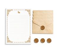 Vintage Gilded Letter Paper with 6 Envelopes, 10 A5 Writing Paper and 6 Wax Seal, Aesthetic Beige Writing Paper Set for Wedding Birthday Invitation Greeting Cards