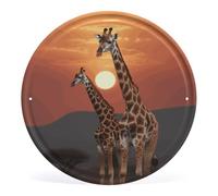 Vintage Giraffe at Sunset Wall Art Round Mental Wall Plaque Hanging Decoration Modern Circular Rustic Artwork Sign 12" X 12" For Bedroom Living Room Office Outdoor