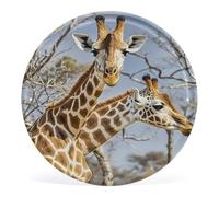 Vintage Giraffe Wall Art Round Mental Wall Plaque Hanging Decoration Modern Circular Rustic Artwork Sign 12" X 12" For Bedroom Living Room Office Outdoor