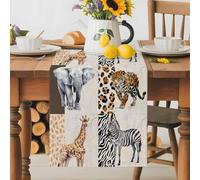 Vintage Giraffe Zebra Elephant Tiger Table Runner 70 Inches Long,Table Runners Kitchen Dining Tables Decoration for Home Party Decor, Abstract Art Tables Runner Wedding Dresser Scarf