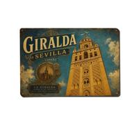 Vintage Giralda Tower View From Below Looking Up Spain Metal Tin Sign