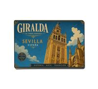 Vintage Giralda Tower View From Below Looking Up Spain Metal Tin Sign