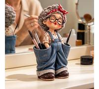 Vintage Girl Figurine Desk Organizer Pen Holder With Denim Pockets，a | Multi Use Desktop Storage For Pens Makeup Brushes And Scissors With Two Vintage Styles Available For Home Office