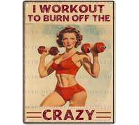 Vintage Girl Gym I Workout To Burn Off The Crazy Retro Fitness Wall Decor Nostalgic Art Funny Workout Room Inspirational Poster Store Cafe Pubs Bedroom Bathroom Tin Sign 8x12 Inch