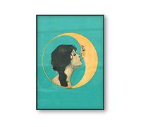 Vintage Girl Kissing Man in the Moon Poster Canvas Art Print Retro Face Wall Picture for Living Room Decor 60x90cmx1pcs Frameless