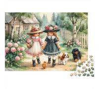Vintage Girls 1000 Piece Jigsaw Puzzle for Adults Sturdy Paper Learning Pastoral Style Puzzle Home Wall Décor 38x26cm/1000pcs