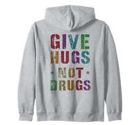 Vintage GIVE HUGS NOT DRUGS Girls Clean World Vibes Recovery Zip Hoodie