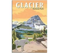 Vintage Glacier National Park Montana Goat Travel Poster Retro Wall Art Canvas Poster Art Print Home Decor Room Decor Unframed 40x60cm
