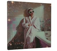 Vintage Glamour Bath Canvas Wall Art, Peach Beige Sparkle Decor, Retro Style Home Aesthetic for Living Room, Bedroom, Bathroom, Wrapped Canvas 12x12 Inch