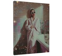 Vintage Glamour Bath Canvas Wall Art, Peach Beige Sparkle Decor, Retro Style Home Aesthetic for Living Room, Bedroom, Bathroom, Wrapped Canvas 8x10 Inch