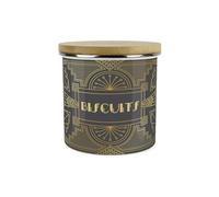 Vintage Glamour Small Biscuits Storage Canister - Retro Art Deco Hollywood Interiors - Gold & Charcoal 1.2L Enamel Food Kitchen Storage Container