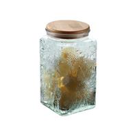 Vintage Glass Airtight Storage Jar, 1000ml Glass Food Storage Containers with Bamboo Wooden Lid, Airtight Cookie Jars for Kitchen Counter, Pantry, Cookie, Coffee, Tea, Sugar (Square, Sunflower)