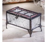 Vintage Glass Box Jewelry Trinket Keepsake Display Decorative Clear and Peach - Pink Stained Glass Gift J Devlin Box 514