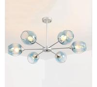 Vintage Glass Chandelier, Silver Sputnik Lighting Fixture Modern Gradient Blue Glass Semi Flush Mount Ceiling Light E27 Retro Hand-Blown Clear Glass Hanging Ceiling Lamp for Living Room, JYLSSKUK,