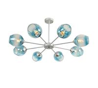 Vintage Glass Chandelier, Silver Sputnik Lighting Fixture Modern Gradient Blue Glass Semi Flush Mount Ceiling Light E27 Retro Hand-Blown Clear Glass Hanging Ceiling Lamp for Living Room, JYLSSKUK,