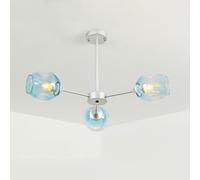 Vintage Glass Chandelier, Silver Sputnik Lighting Fixture Modern Gradient Blue Glass Semi Flush Mount Ceiling Light E27 Retro Hand-Blown Clear Glass Hanging Ceiling Lamp for Living Room, JYLSSKUK,