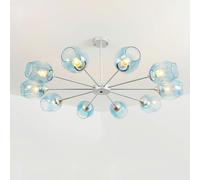 Vintage Glass Chandelier, Silver Sputnik Lighting Fixture Modern Gradient Blue Glass Semi Flush Mount Ceiling Light E27 Retro Hand-Blown Clear Glass Hanging Ceiling Lamp for Living Room, JYLSSKUK,