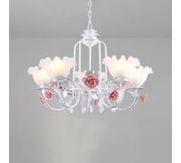 Vintage Glass Flower Chandelier Large French Country Chandeliers Dining Room Rustic Light Kitchen Island White Hanging Lamp Ceiling for Staircase Bedroom Farmhouse Foyer Entryway/White 5 Lights/a
